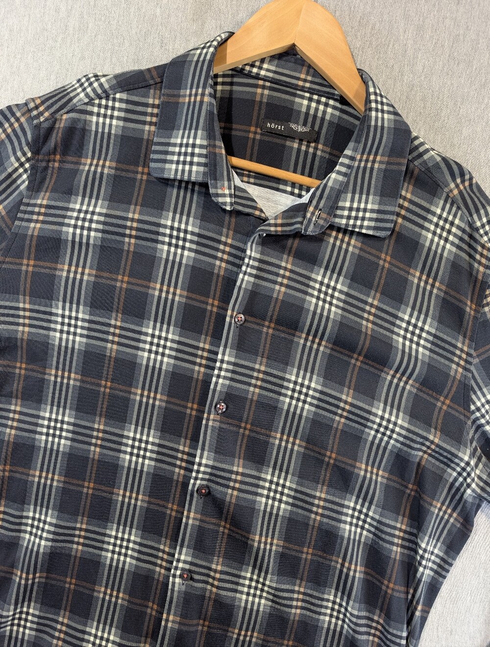 Horst Plaid Button Down Shirt Men's XXL Black White Soft Cotton Long Sleeve